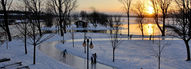 Sunset on the ice rink at Pointe Merry