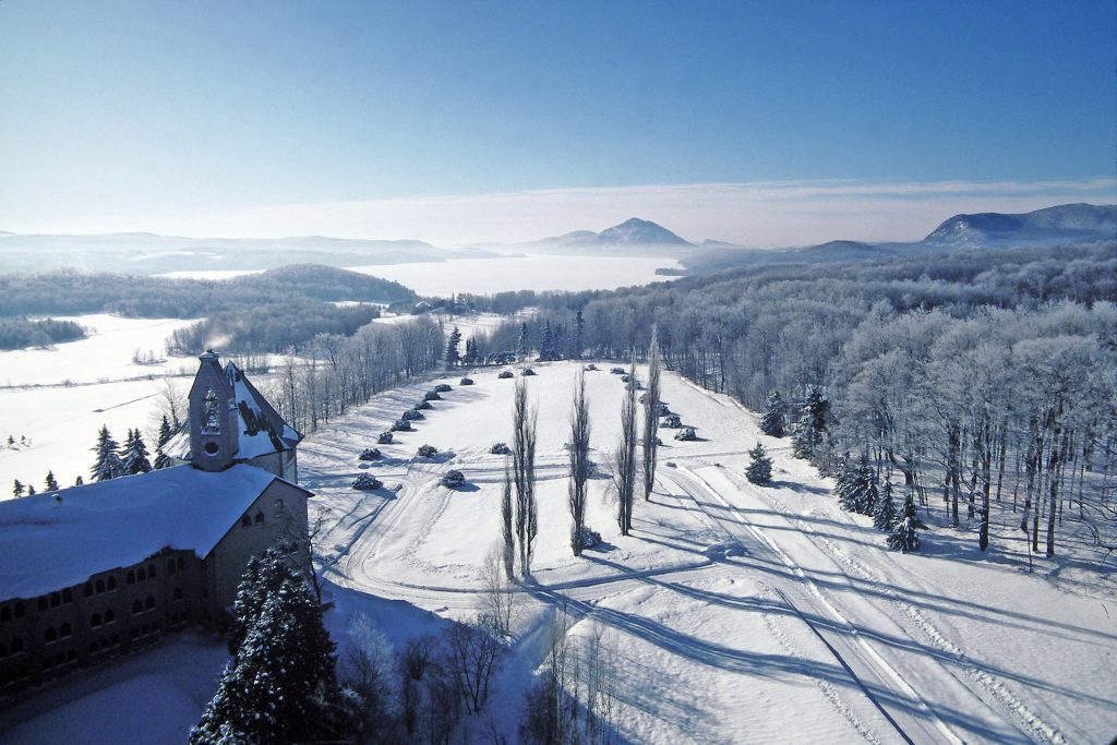 Saint-Benoit-du-Lac Abbey in winter